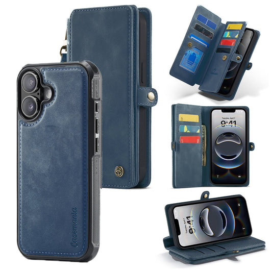 Apple iPhone 17 Case - Navy Blue - Luxury 2-in-1 Wallet Case with 10 Card Slots and Wrist Strap