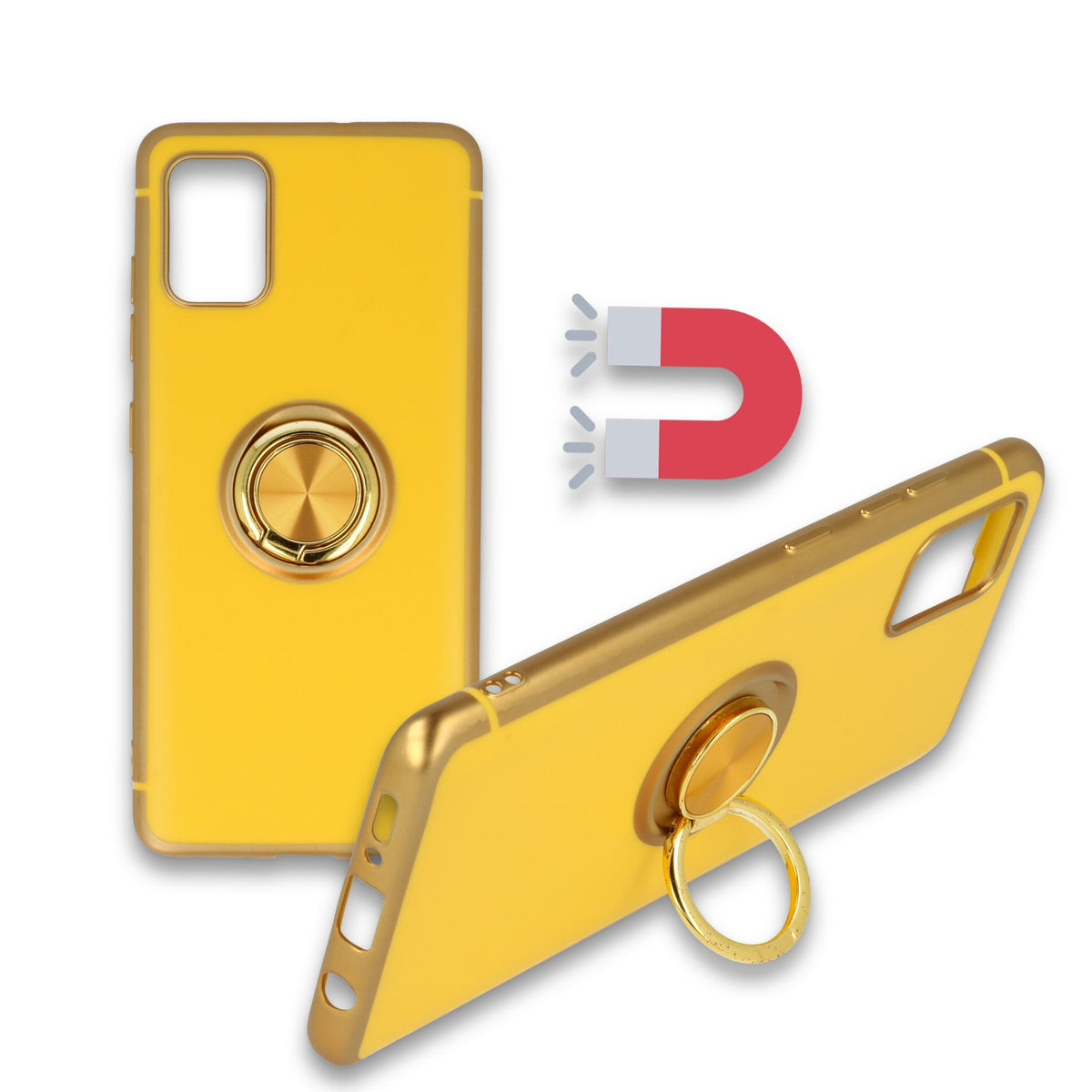 Samsung Galaxy S20 Ultra Hoesje - Geel - Siliconen Ring Kickstand Back Cover