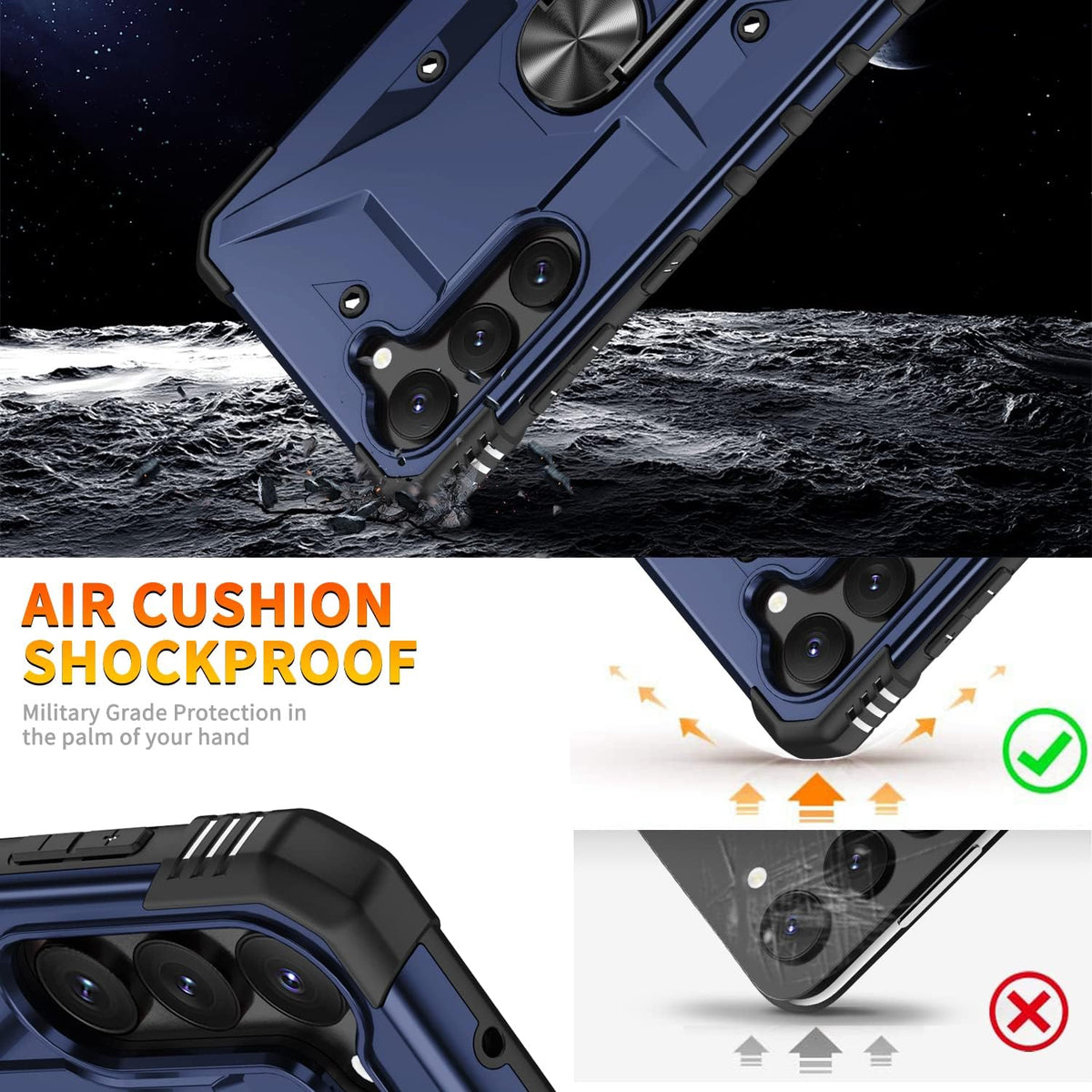 Samsung Galaxy A15 Hoesje - Blauw - Armor Kickstand Back Cover