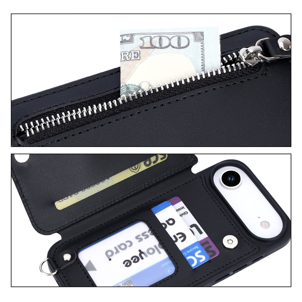 Apple iPhone Air Case - Black - Luxury Back Cover with Phone Strap and Zipper