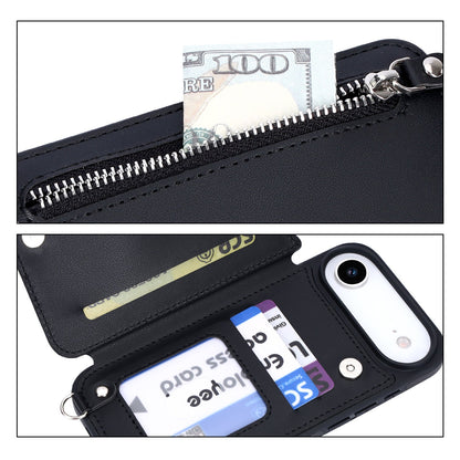 Apple iPhone Air Case - Black - Luxury Back Cover with Phone Strap and Zipper