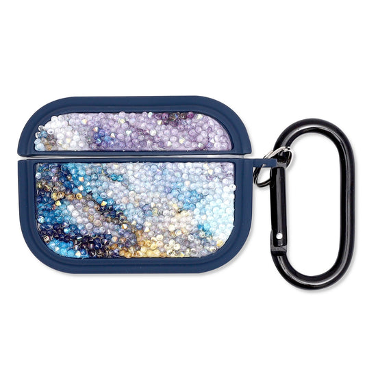 Apple AirPods Pro 2 / Pro Hoesje - Diamant Marmer Glitter met Ring - Blauw