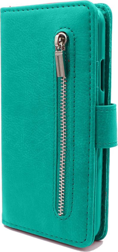 Apple iPhone 12 Hoesje - Turquoise - Luxe Bookcase met Rits