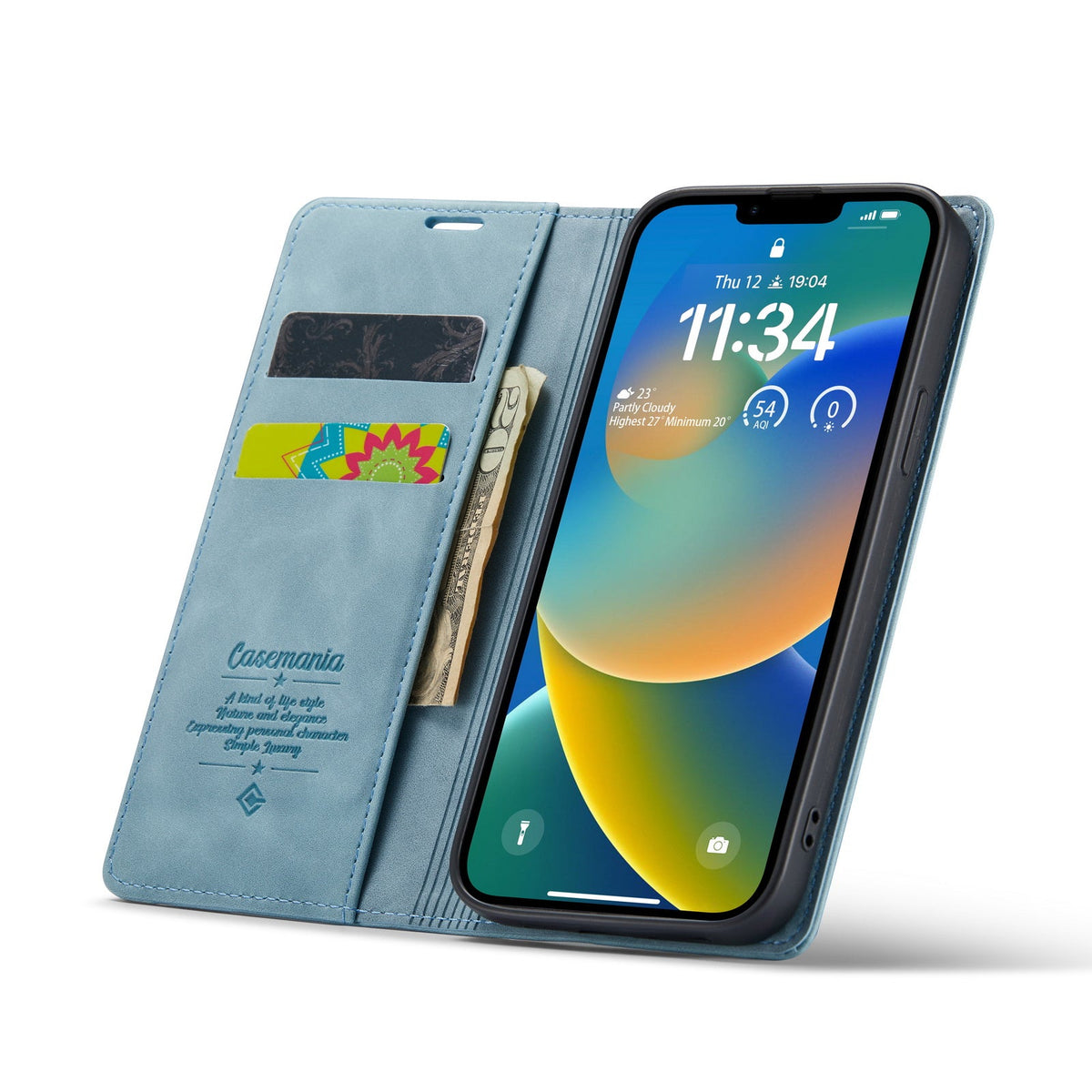 iPhone 15 Hoesje - Aqua Blue - Dunne Bookcase