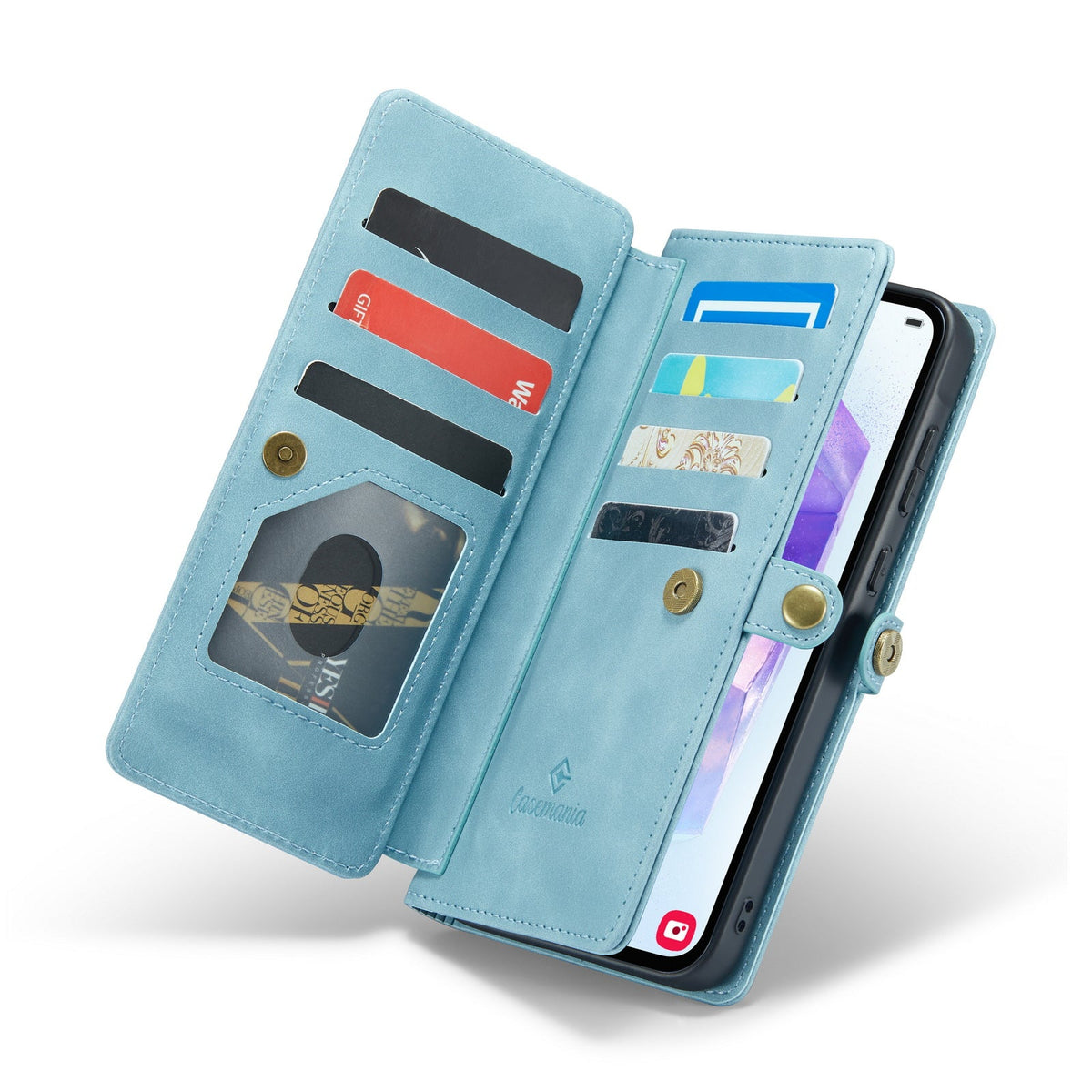 Samsung Galaxy A56 Case - Aqua Blue - 2-in-1 Wallet Case with 10 Card Slots