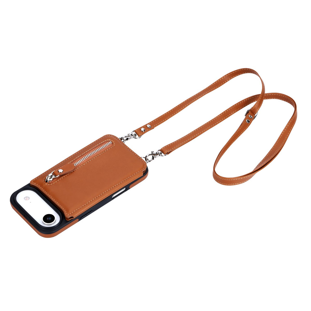 Apple iPhone Air Case - Brown - Luxury Back Cover with Phone Strap and Zipper