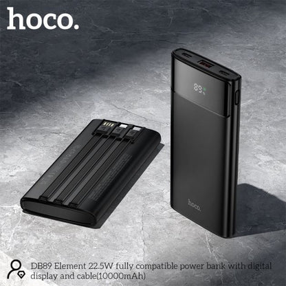 Hoco Powerbank 10.000mAh 22.5W met Ingebouwde Kabels - Zwart