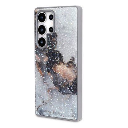 Samsung Galaxy S22 Ultra Hoesje - Grijs - Diamant Marmer Glitter Back Cover