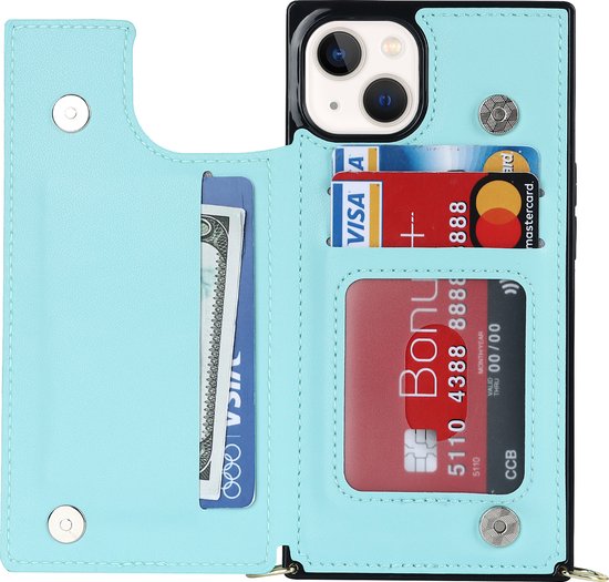 Apple iPhone 14 Case - Turquoise - Luxury Back Cover with Phone Strap and Zipper