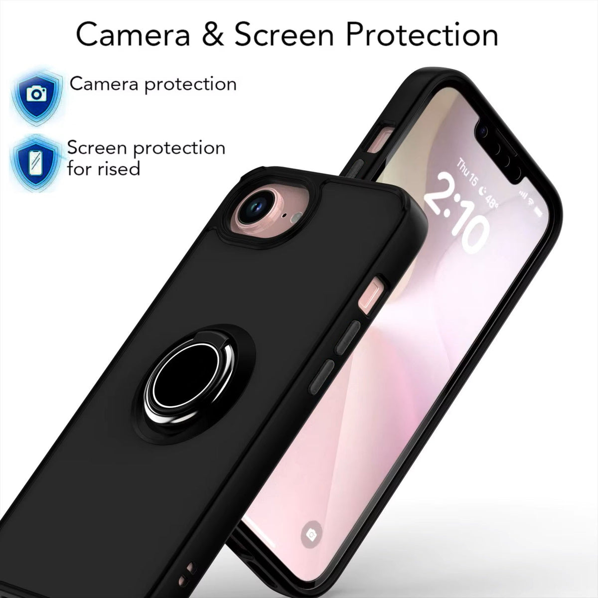 Apple iPhone 17e Hülle - Matt Schwarz - Ständer Ring Backcover