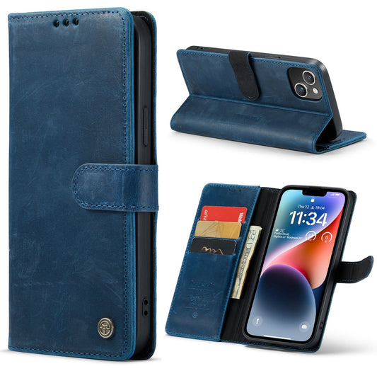 Apple iPhone 14 Plus Hülle - Blau - Echtleder-Klapphülle mit Kartenfach