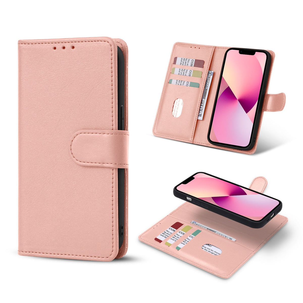 Apple iPhone 13 Hülle - Rosa - 2-in-1 Klapphülle mit Kartenfach