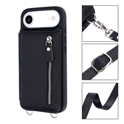 Apple iPhone Air Case - Black - Luxury Back Cover with Phone Strap and Zipper