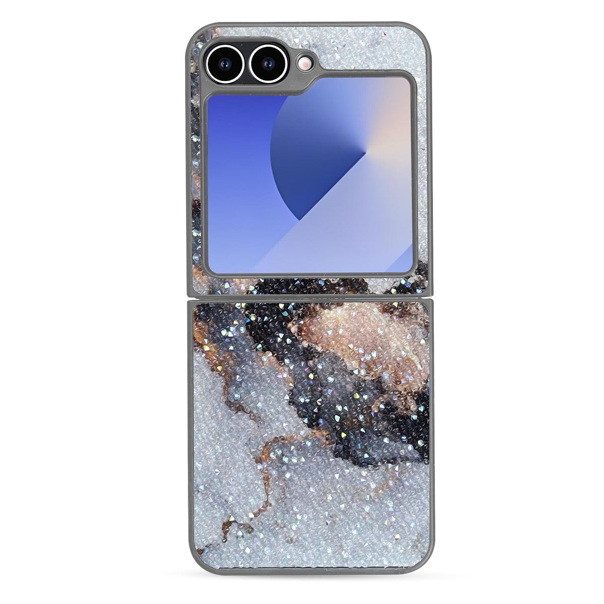Samsung Galaxy Z Flip 6 Hoesje - Grijs - Diamant Marmer Glitter Back Cover