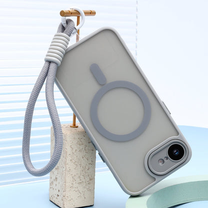 Apple iPhone 17e Hoesje - Grijs met Pols Bandje - Matte Armor MagSafe Back Cover met Telefoonkoord