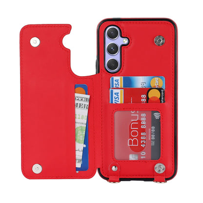 Samsung Galaxy A54 Case - Red - Luxury Back Cover with Phone Strap and Zipper