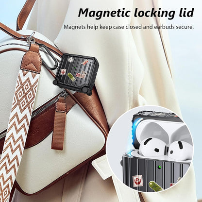 Étui pour Apple AirPods 4 - Valise Suit Case avec autocollants - Noir