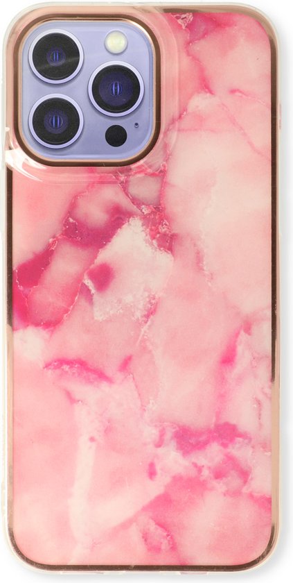 Apple iPhone 14 Pro Max Hoesje - Roze - Siliconen Marmer Back Cover