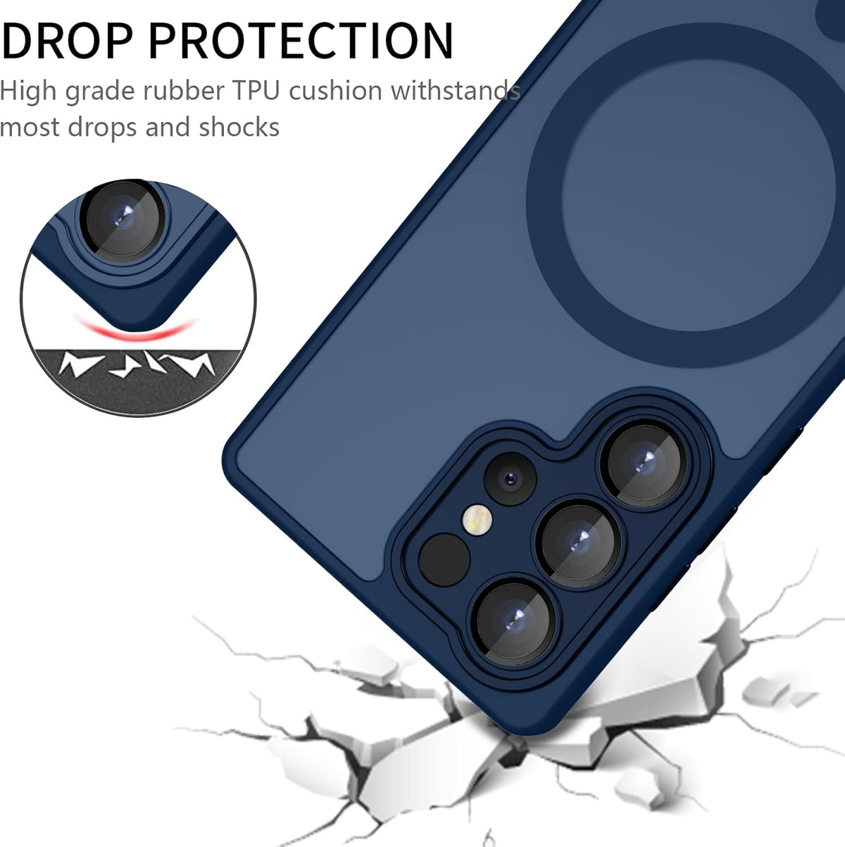 Samsung Galaxy S26 Ultra Hoesje - Donker Blauw - Matte Armor MagSafe Back Cover met Valbescherming