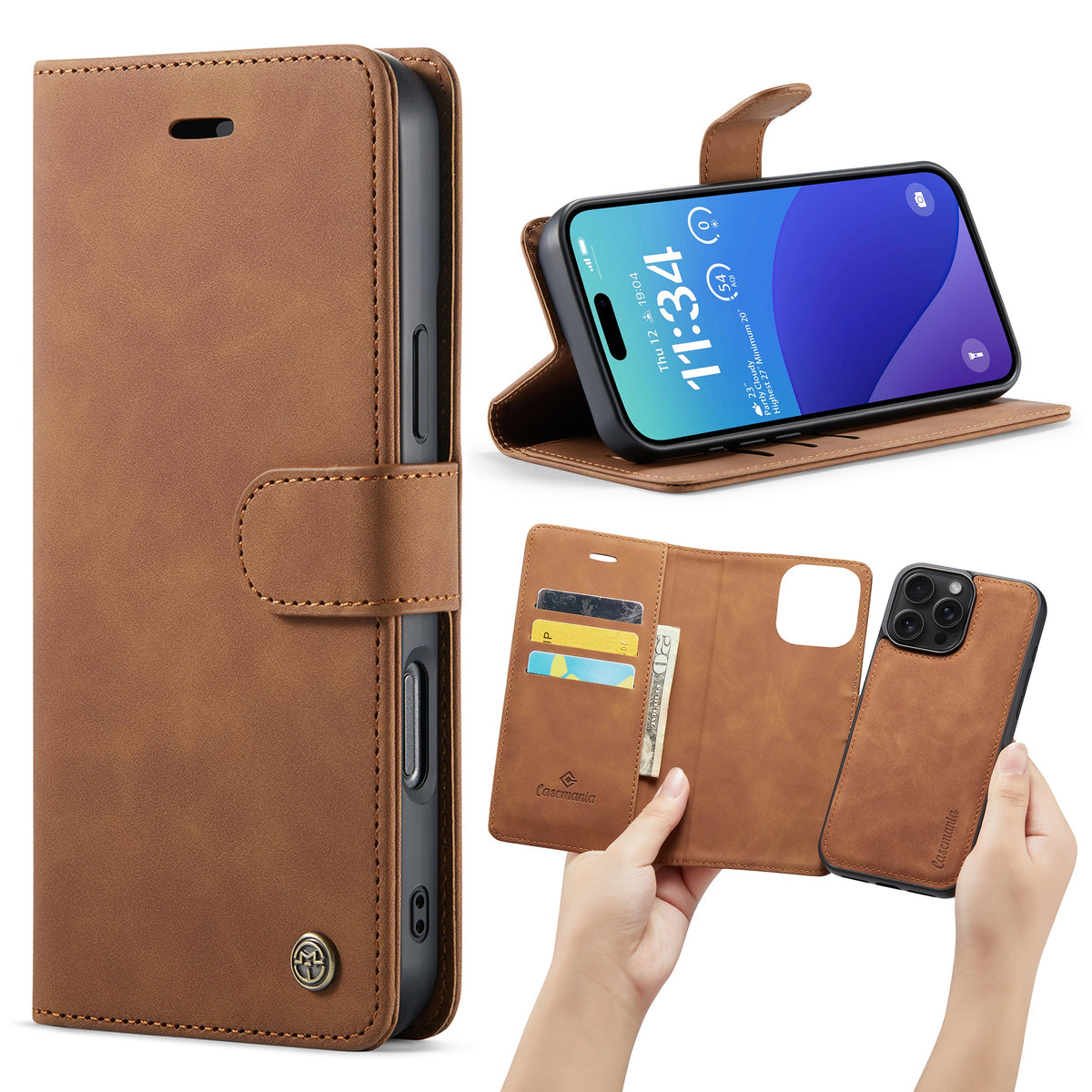 Apple iPhone 16 Pro Hoesje - Sienna Brown - 2 in 1 Bookcase