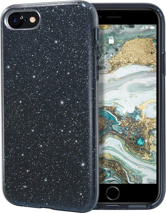 Apple iPhone 7 Hülle - Schwarz - Glitzer-Backcover