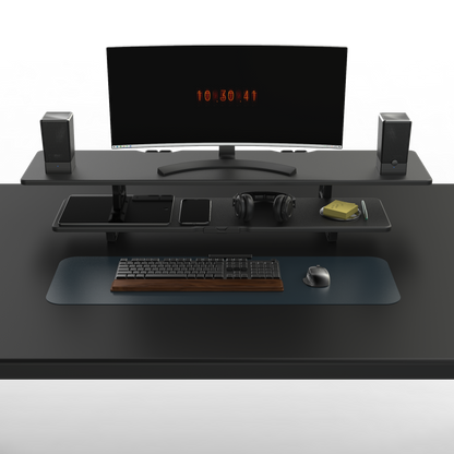 Casemania Monitorstandaard met Telefoonhouder - Zwart - Beeldscherm Verhoger voor 2 Monitoren - Tweelaags Monitor Standaard met Opbergplank - Extra Brede Bureauverhoger - Beeldschermstandaard - Bureau Organizer voor Thuiswerkplek en Kantoor