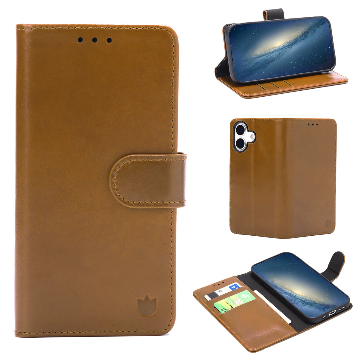 Apple iPhone 17 Hoesje - Sienna Brown - Echt Leren Bookcase