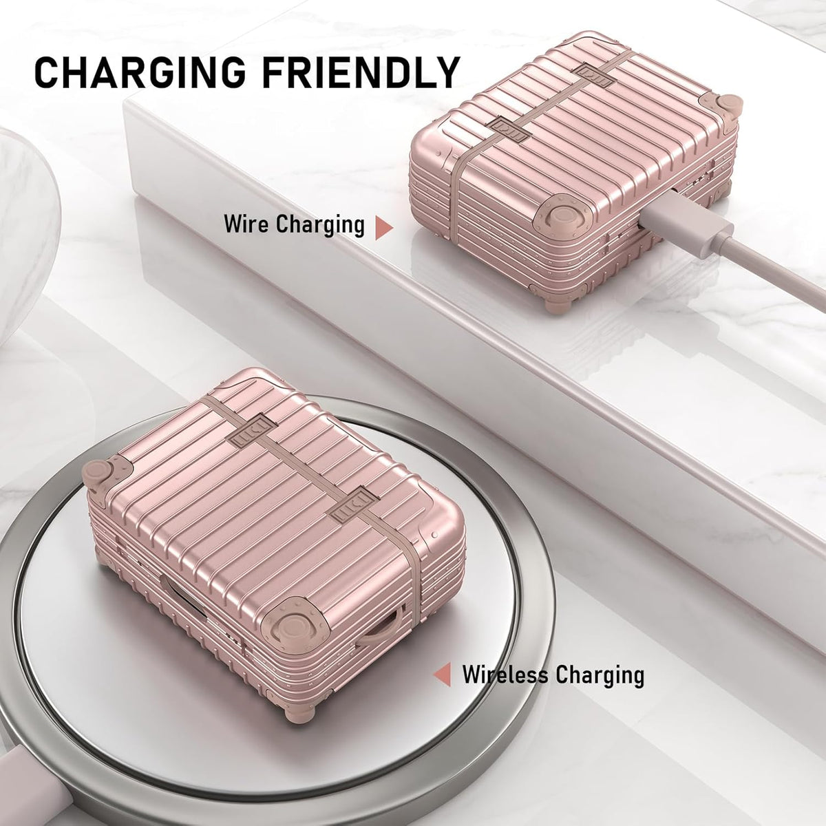 Apple AirPods Pro 2 / Pro Case - Koffer Suit Case with Stickers - Rose Gold
