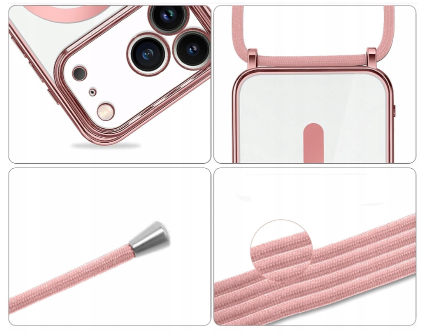 iPhone 17 Pro Hoesje - Rosegoud - Siliconen MagSafe Back Cover met Telefoonkoord
