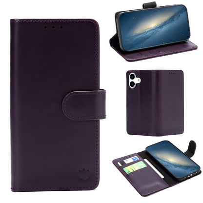 iPhone 17 Case - Dark Purple - Genuine Leather Wallet Case