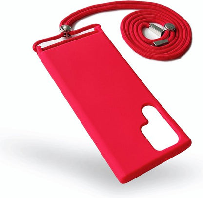 Samsung Galaxy S22 Ultra Hoesje - Rood - Siliconen Back Cover met Telefoonkoord