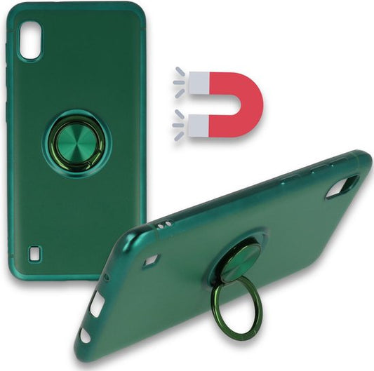 Samsung Galaxy A10 Hoesje - Groen - Siliconen Ring Kickstand Back Cover