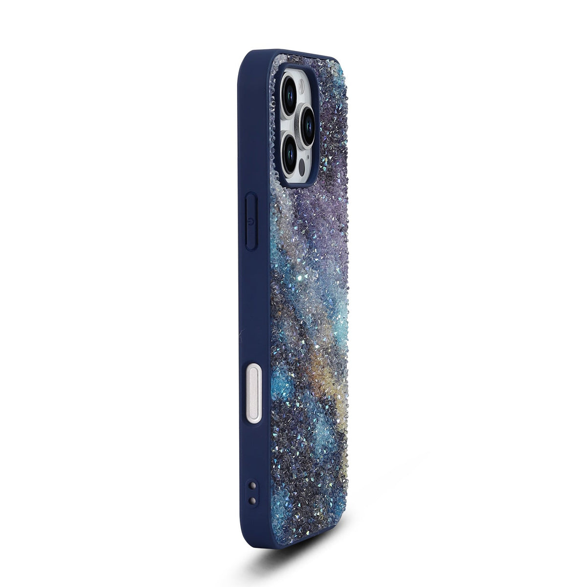 Apple iPhone 16 Pro Hülle - Blau - Diamant-Marmor-Glitzer-Backcover