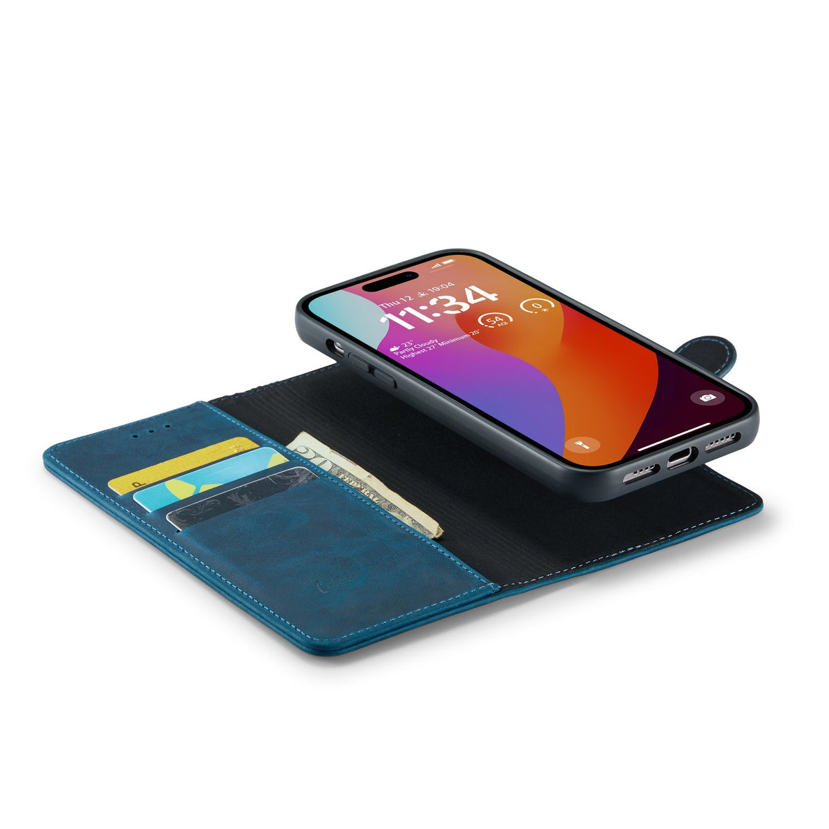 Apple iPhone 15 Pro Hoesje - Navy Blue - Echt Leren 2 in 1 MagSafe Bookcase