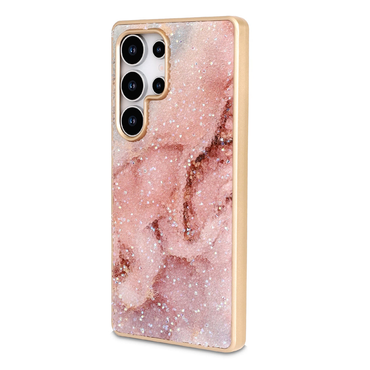 Samsung Galaxy S23 Ultra Hoesje - Roze - Diamant Marmer Glitter Back Cover