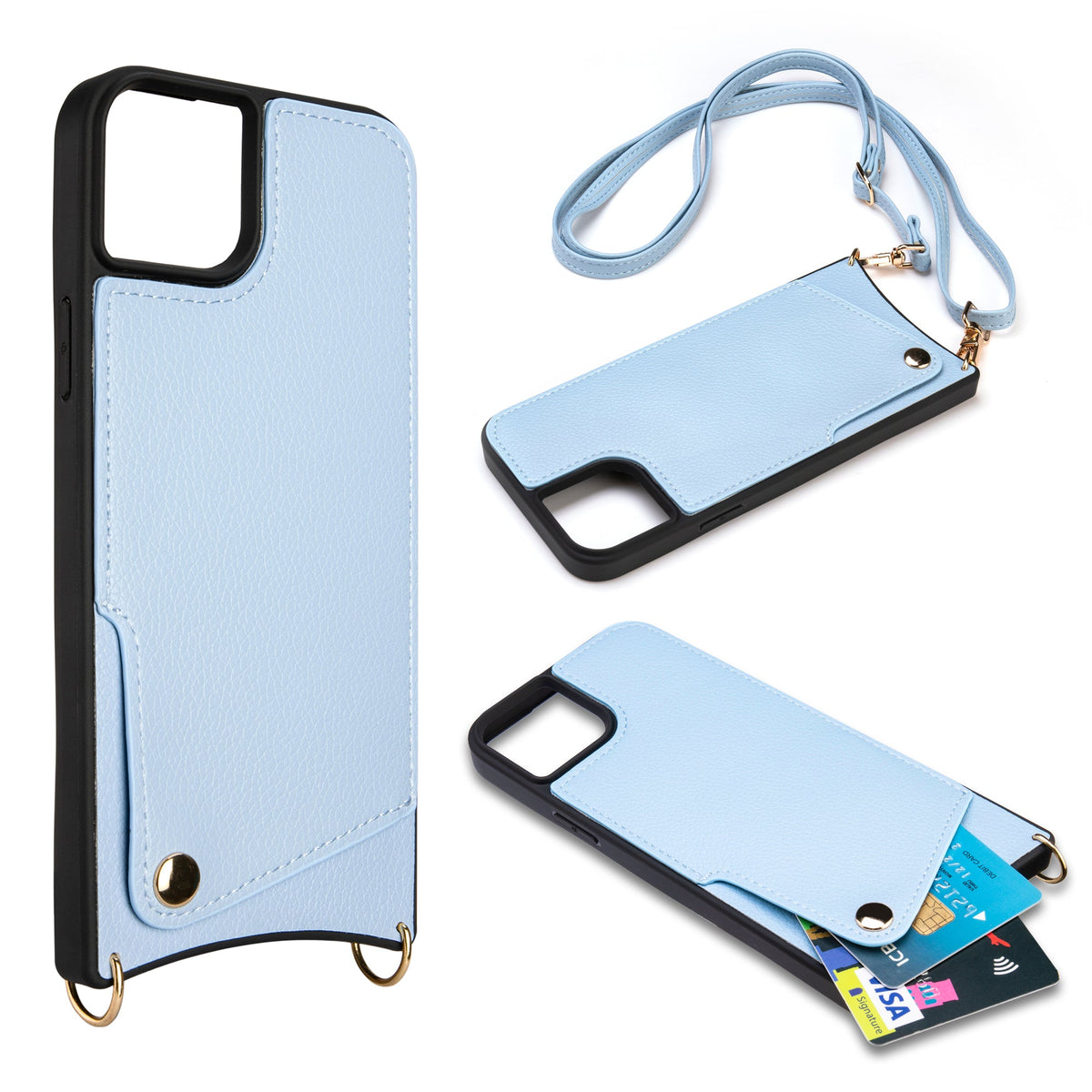 Apple iPhone 15 Hülle - Blau - Backcover mit Handschlaufe und Handykette