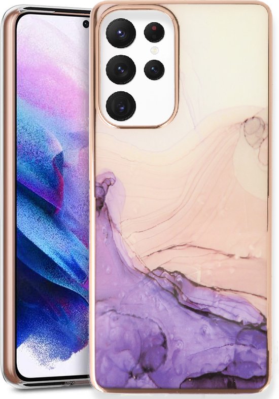 Samsung Galaxy S23 Ultra Case - Purple - Silicone Marble Back Cover