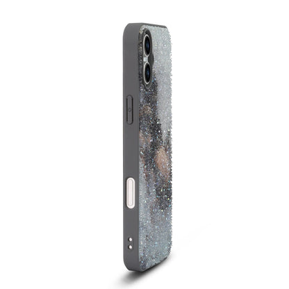 Apple iPhone 16 Hoesje - Grijs - Diamant Marmer Glitter Back Cover