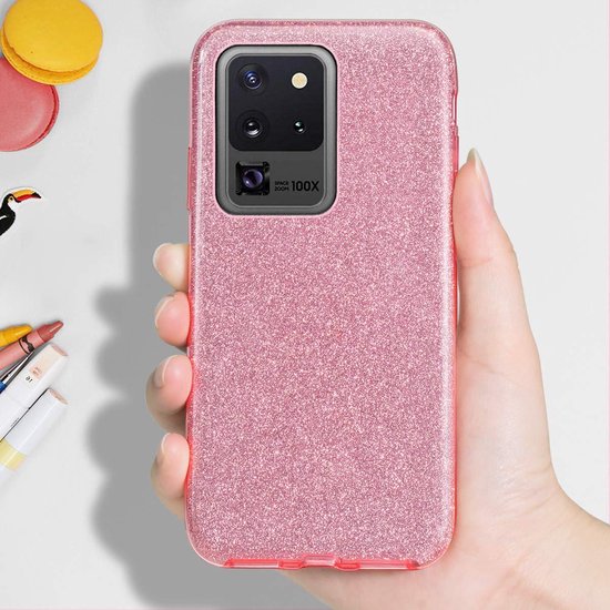 Samsung Galaxy S20 Ultra Hoesje - Roze - Glitter Back Cover