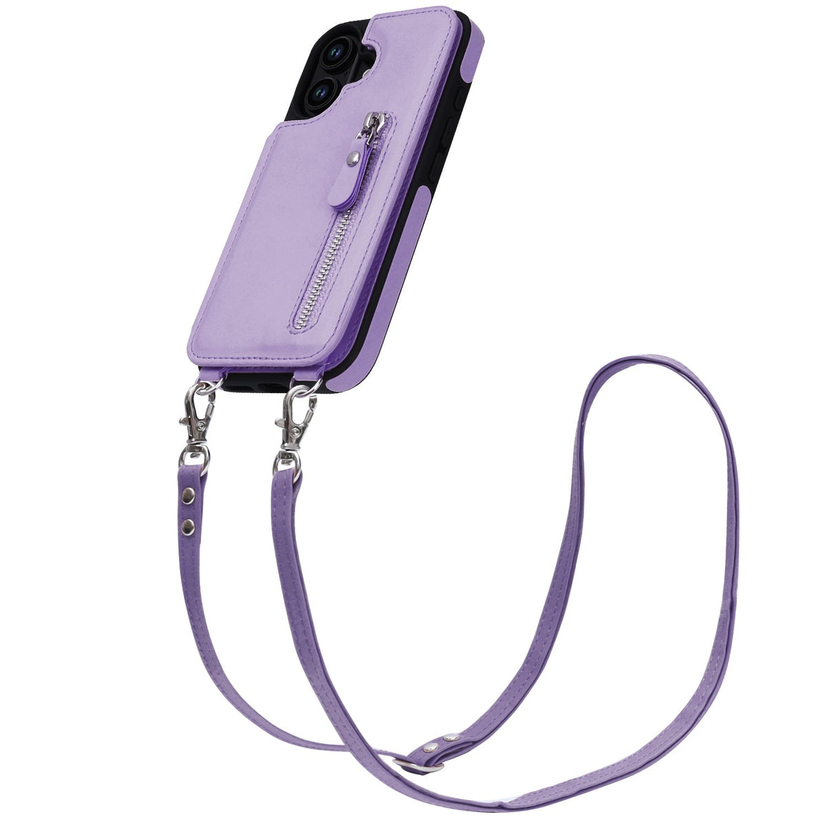 Apple iPhone 16 Plus Hoesje - Paars - Luxe Back Cover met Telefoonkoord en Rits