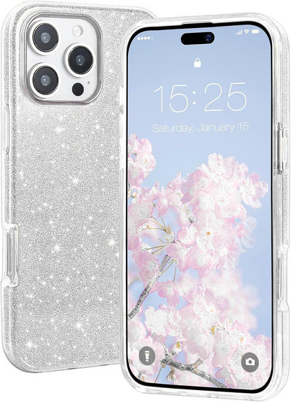 Apple iPhone 16 Pro Max Hoesje - Zilver - Glitter Back Cover