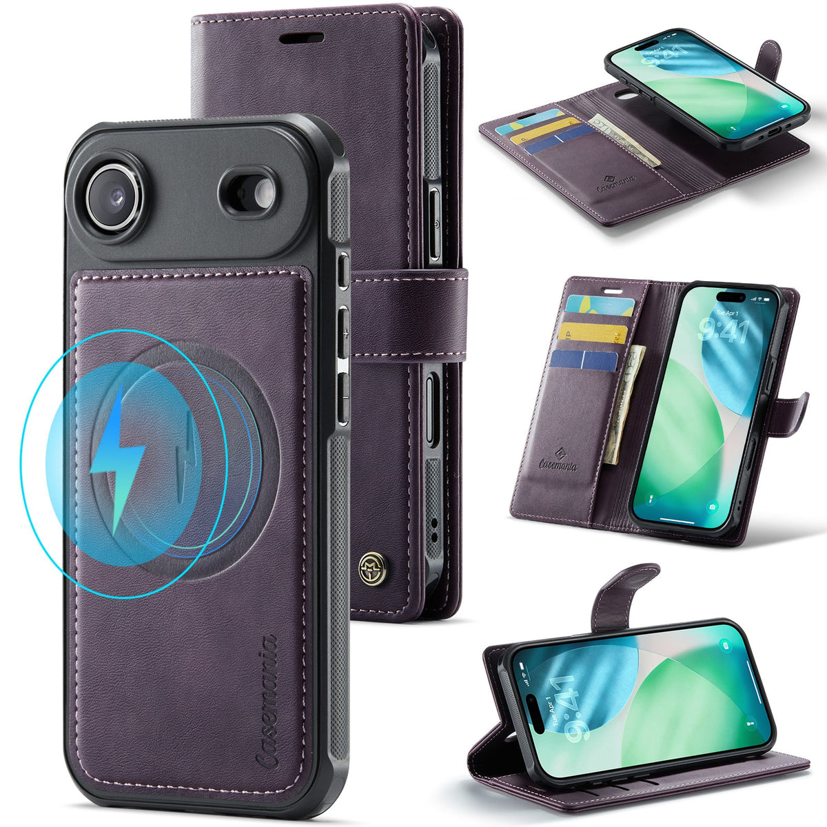 Apple iPhone Air Hoesje - Dark Purple - Luxe 2 in 1 MagSafe Bookcase