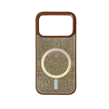 Apple iPhone 17 Pro Hoesje - Bruin - Diamant Glitter MagSafe Back Cover