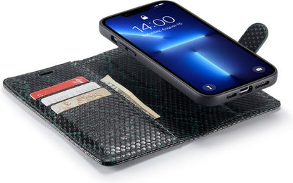 Apple iPhone 13 Pro Max Hülle - Grün - Luxus Schlangenprint Klapphülle mit Kartenfach