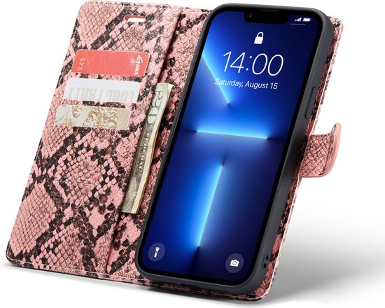 Apple iPhone 13 Pro Max Case - Pink - Luxury Snake Print Wallet Case