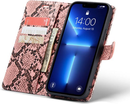 Apple iPhone 13 Pro Max Case - Pink - Luxury Snake Print Wallet Case