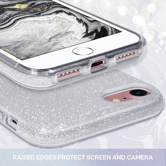 Apple iPhone 7 Hoesje - Zilver - Glitter Back Cover