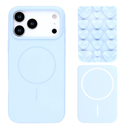 Apple iPhone 17 Pro Hoesje - Licht Blauw - Siliconen Back Cover met Afneembare Hartjes Zuignappen