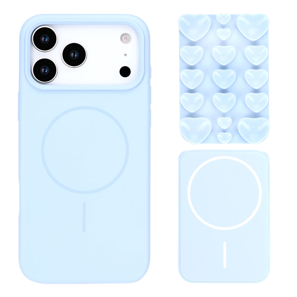 Apple iPhone 18 Pro Max Hoesje - Licht Blauw - Siliconen Back Cover met Afneembare Hartjes Zuignappen