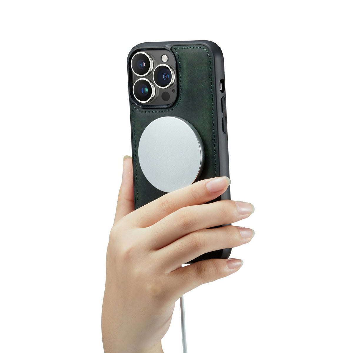 Apple iPhone 15 Pro Hoesje - Emerald Green - Echt Leren 2 in 1 MagSafe Bookcase